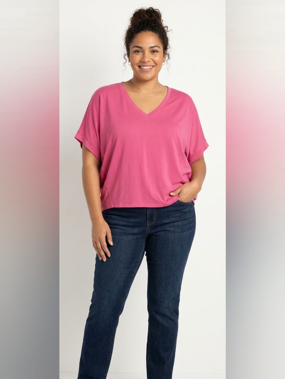 Chico's Ribbed V-neck Dolman Sleeve Top in Size 3Color: Pink PTP:36"Length:25
